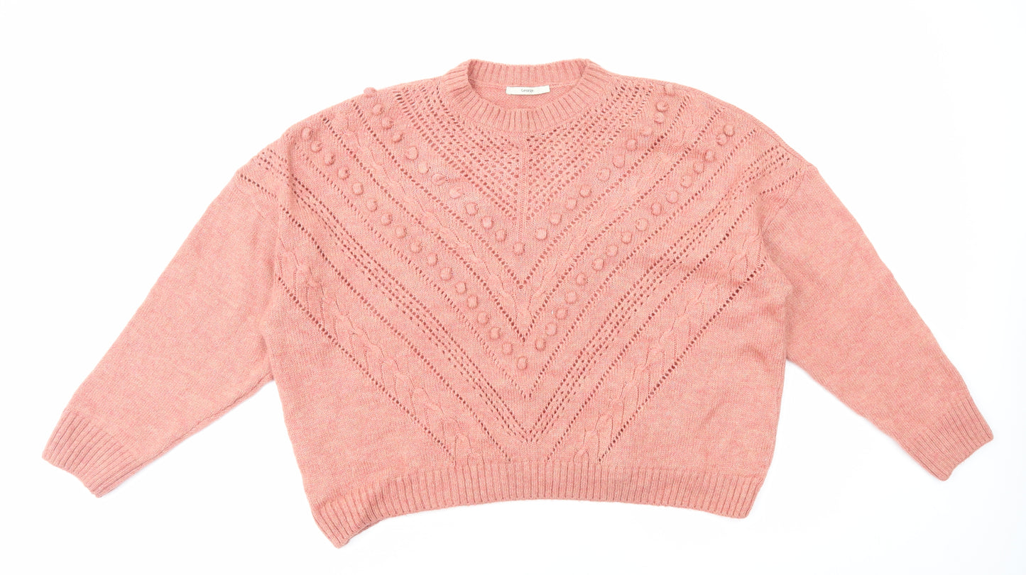George Womens Pink Round Neck Acrylic Pullover Jumper Size XL