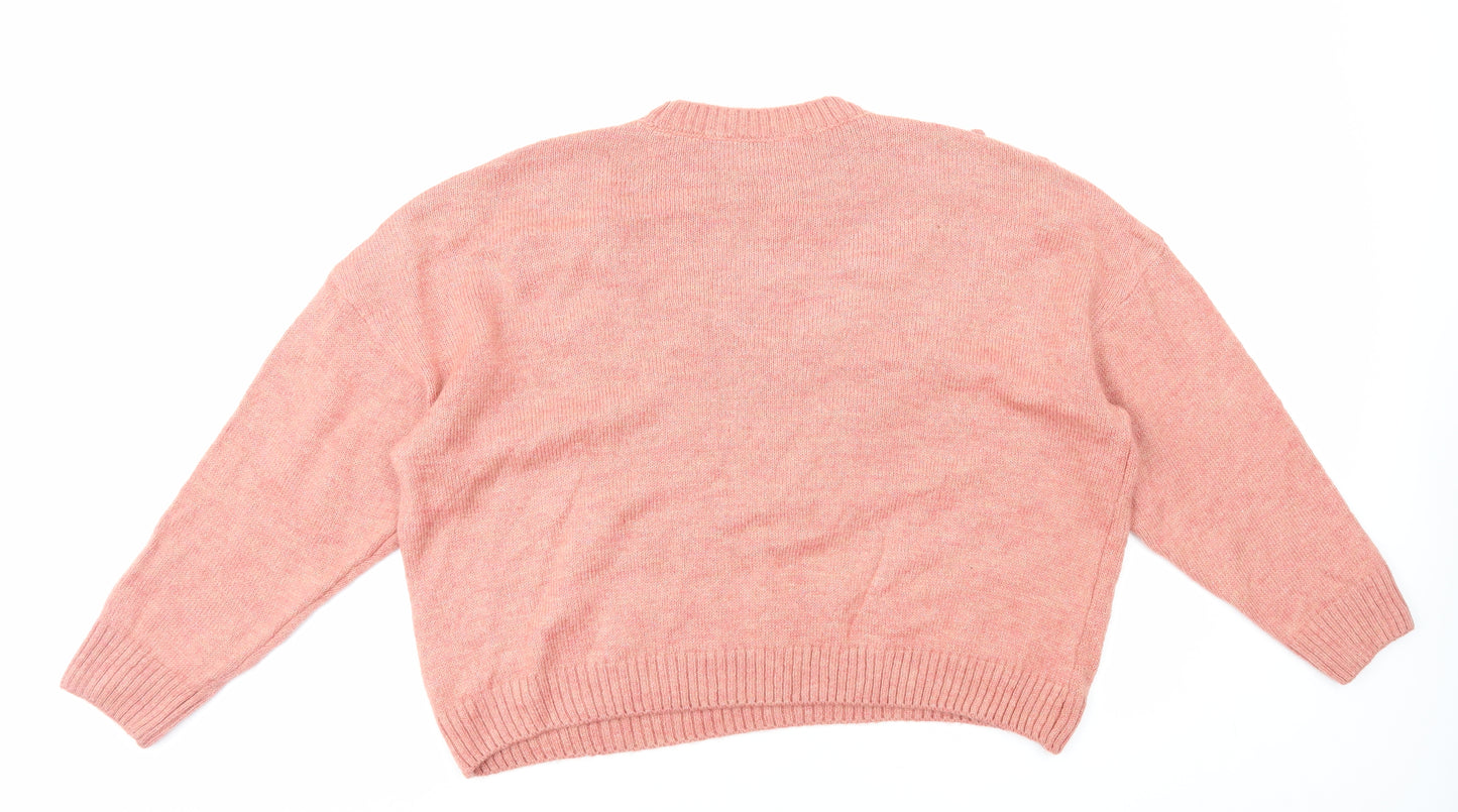George Womens Pink Round Neck Acrylic Pullover Jumper Size XL