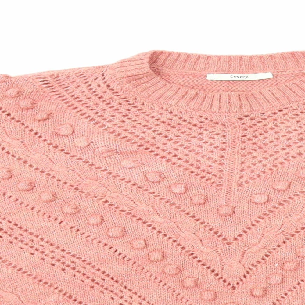 George Womens Pink Round Neck Acrylic Pullover Jumper Size XL