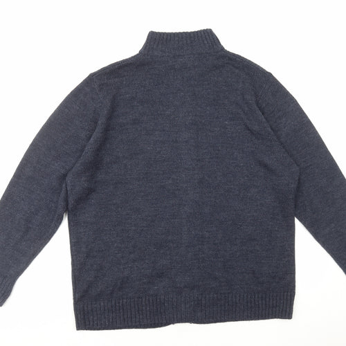 George Mens Blue Mock Neck Acrylic Cardigan Jumper Size 2XL