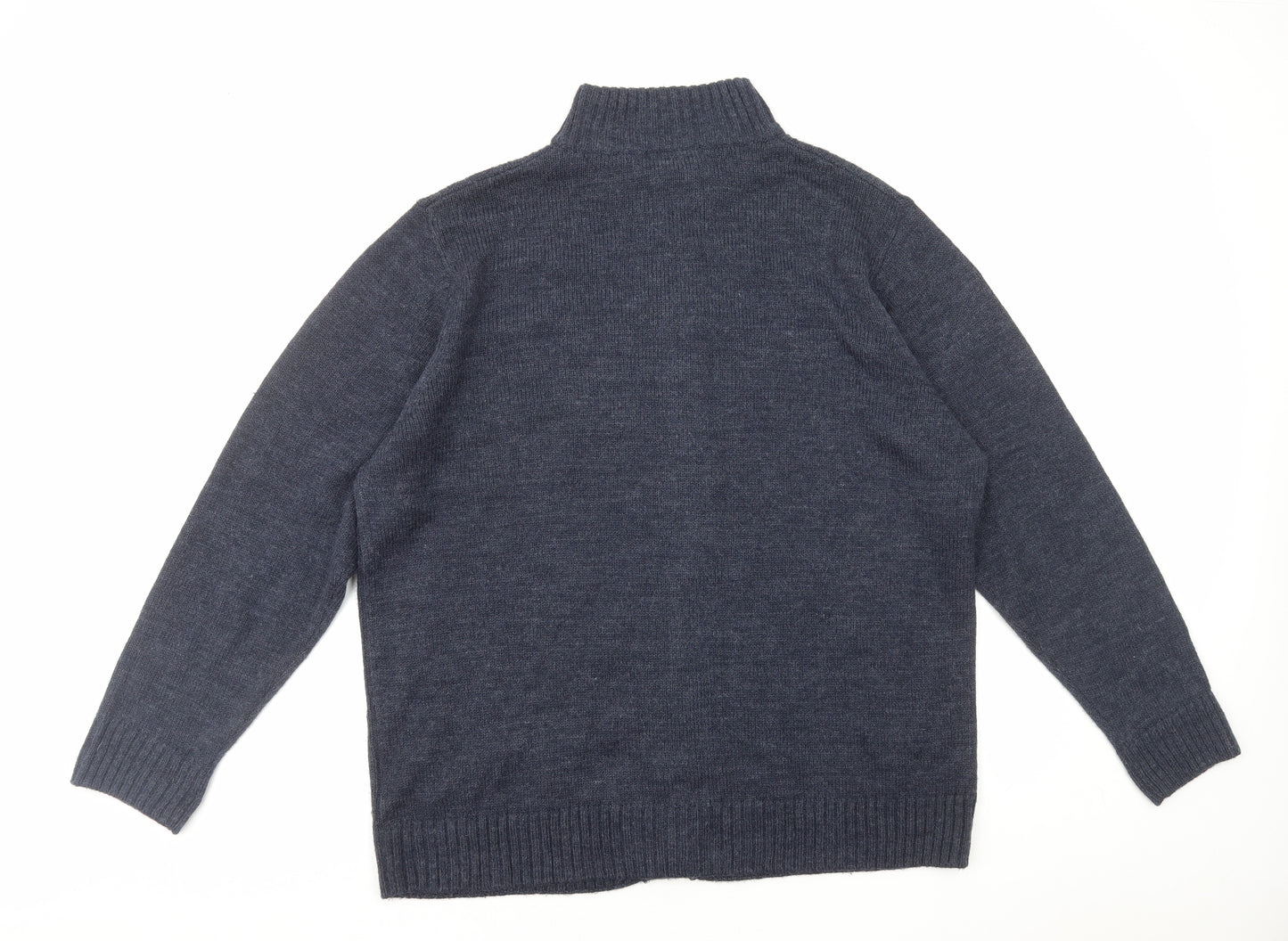 George Mens Blue Mock Neck Acrylic Cardigan Jumper Size 2XL