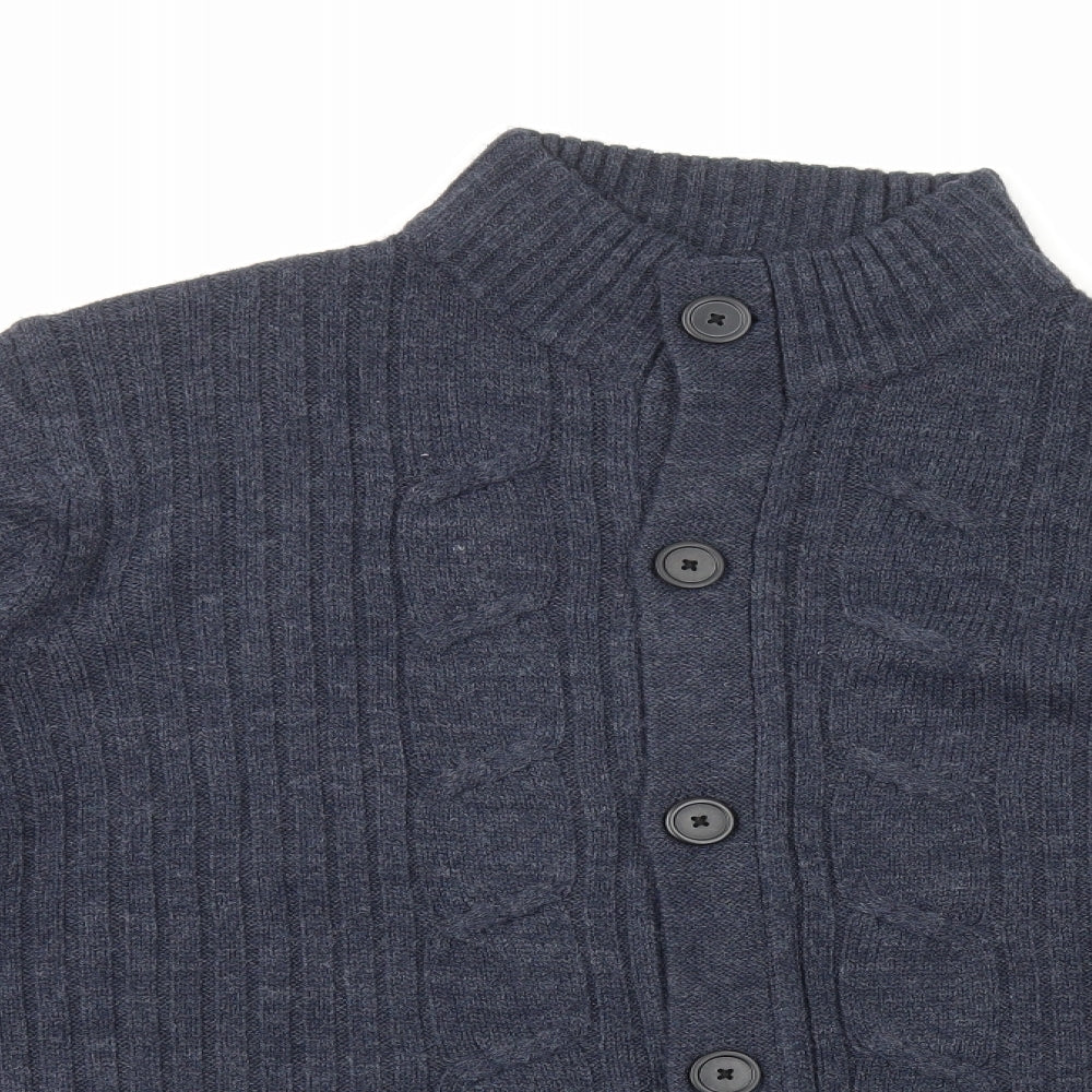 George Mens Blue Mock Neck Acrylic Cardigan Jumper Size 2XL
