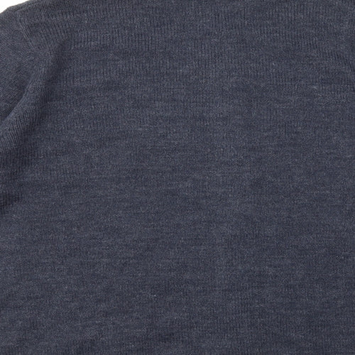 George Mens Blue Mock Neck Acrylic Cardigan Jumper Size 2XL