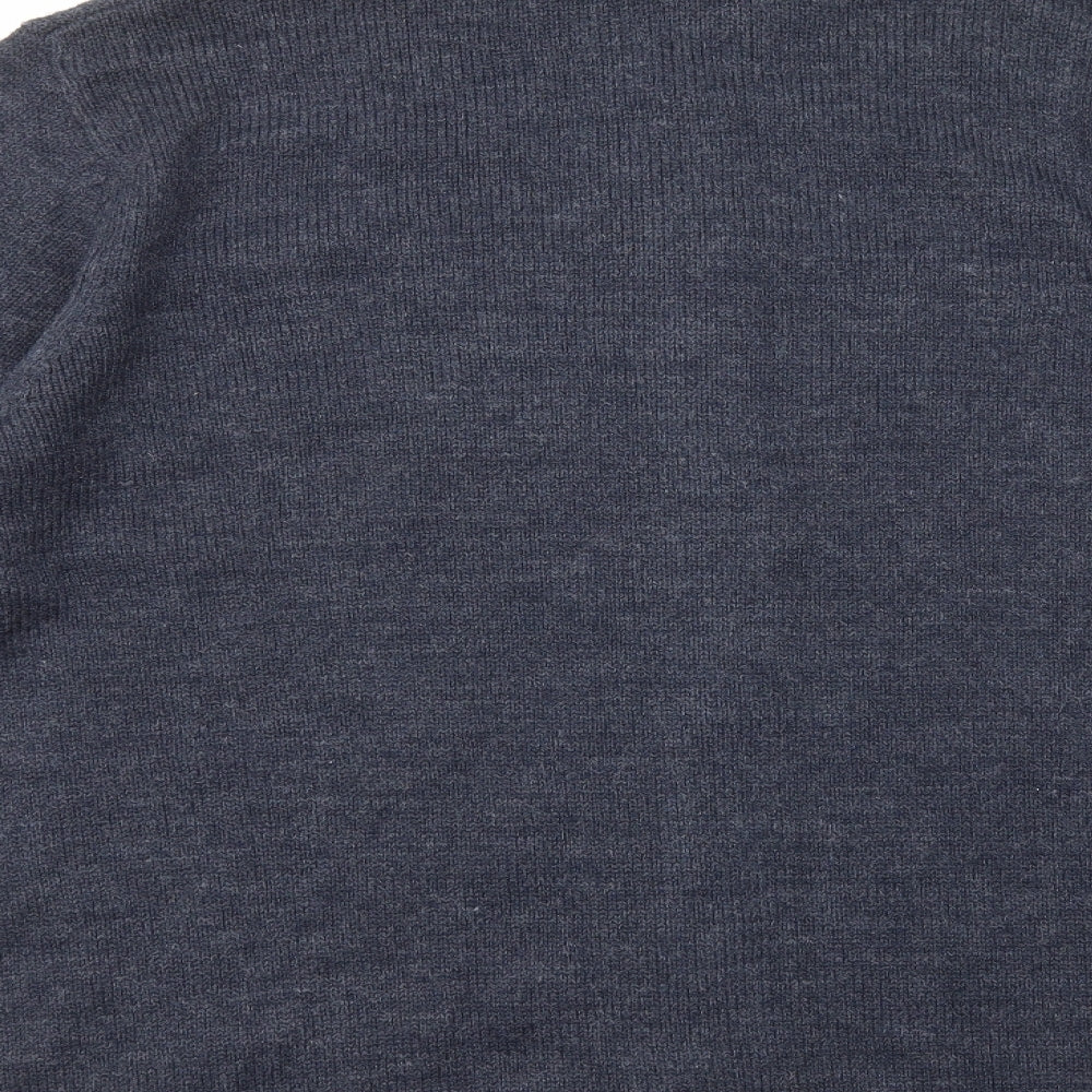 George Mens Blue Mock Neck Acrylic Cardigan Jumper Size 2XL