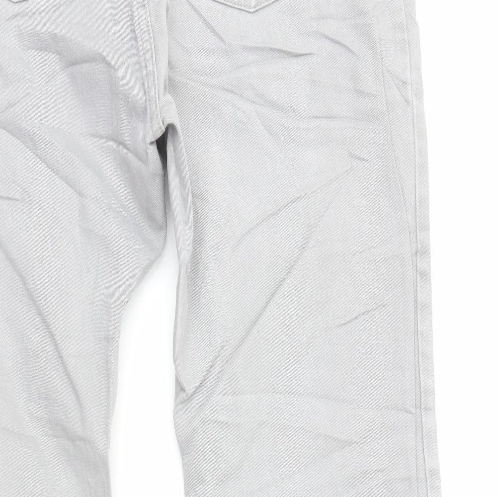 Marks and Spencer Mens Grey Herringbone Cotton Straight Jeans Size XL L33 in Regular Zip