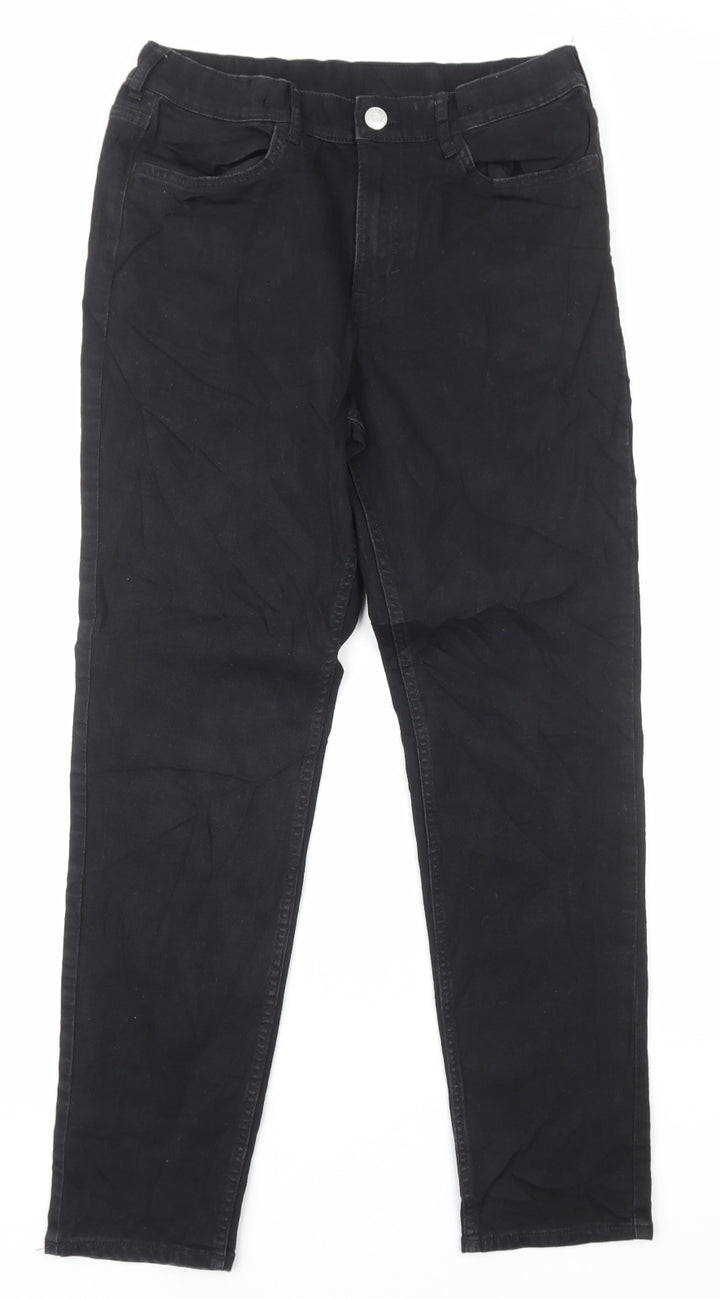 H&M Girls Black Cotton Straight Jeans Size 14 Years L29 in Regular Zip