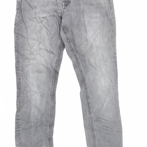 Marks and Spencer Mens Grey Cotton Skinny Jeans Size M L34 in Regular Button