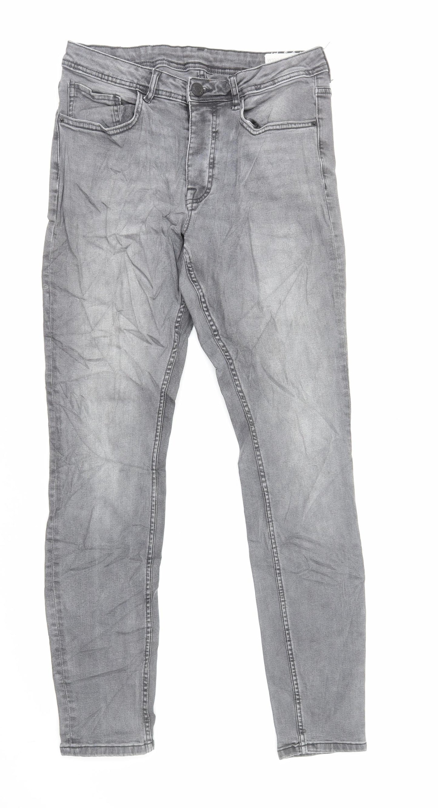 Marks and Spencer Mens Grey Cotton Skinny Jeans Size M L34 in Regular Button
