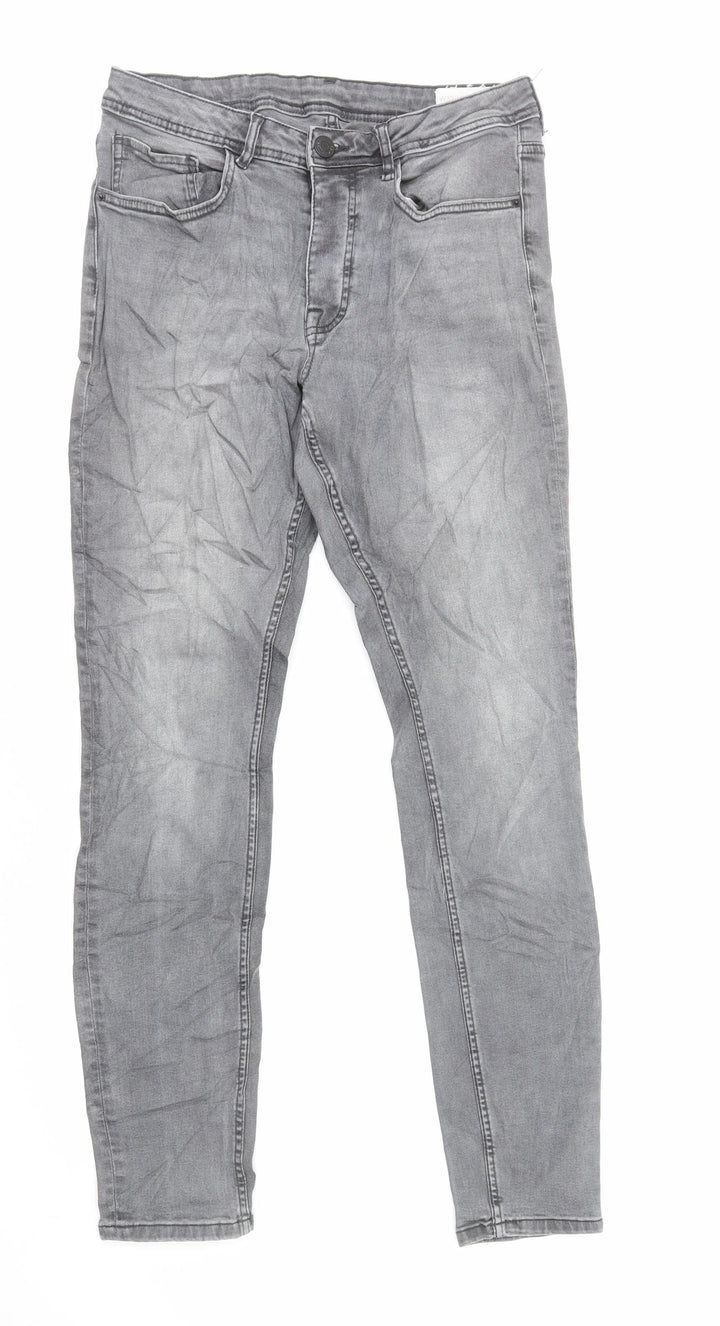 Marks and Spencer Mens Grey Cotton Skinny Jeans Size M L34 in Regular Button