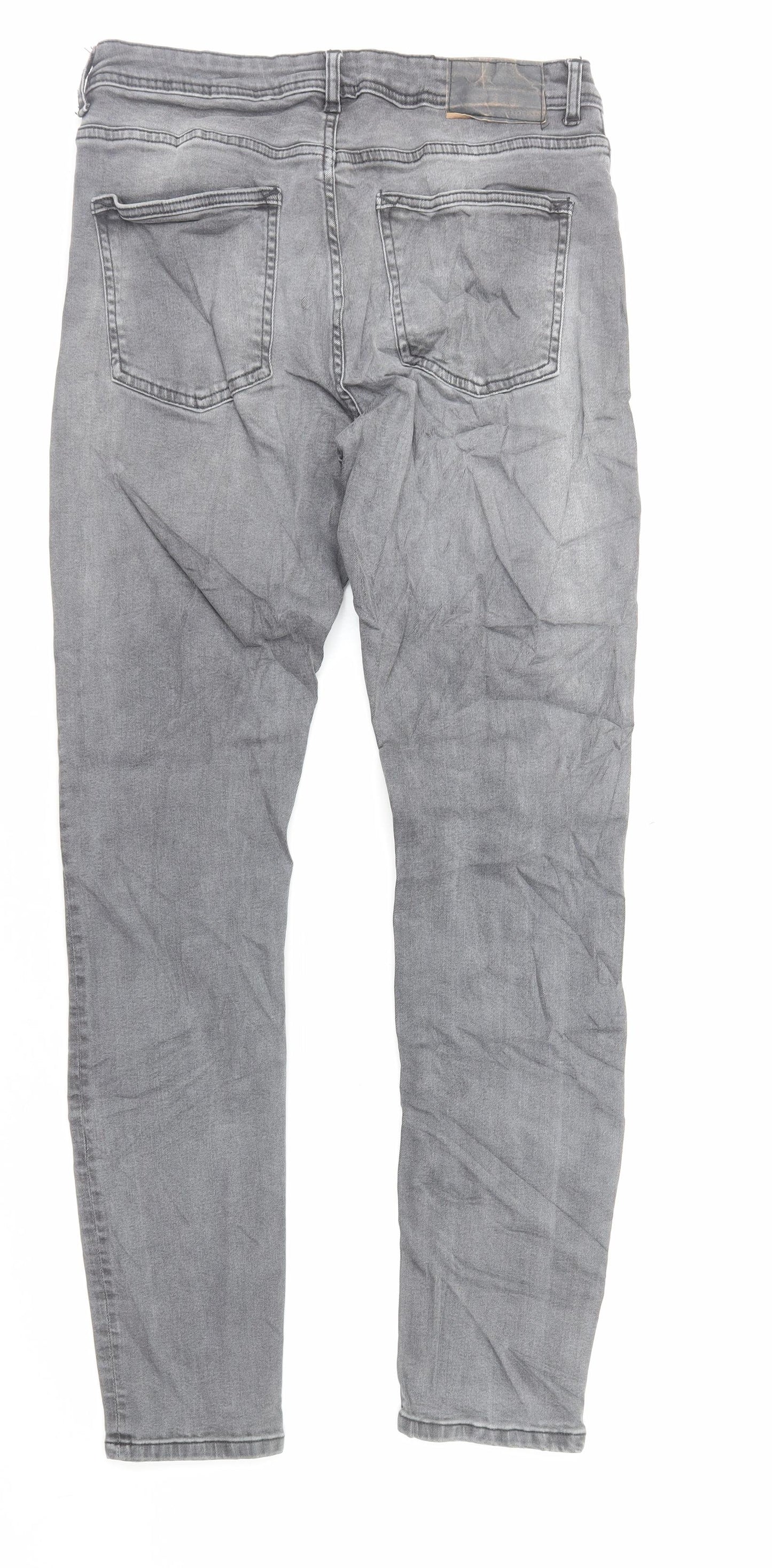 Marks and Spencer Mens Grey Cotton Skinny Jeans Size M L34 in Regular Button