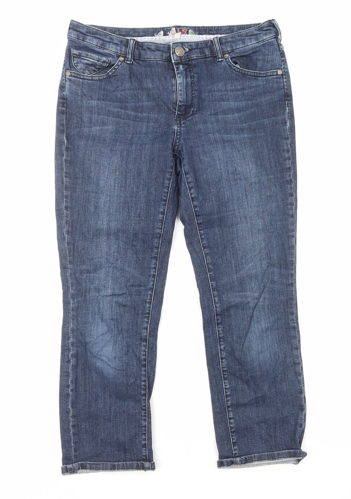 White Stuff Womens Blue Cotton Straight Jeans Size 10 L25 in Regular Zip