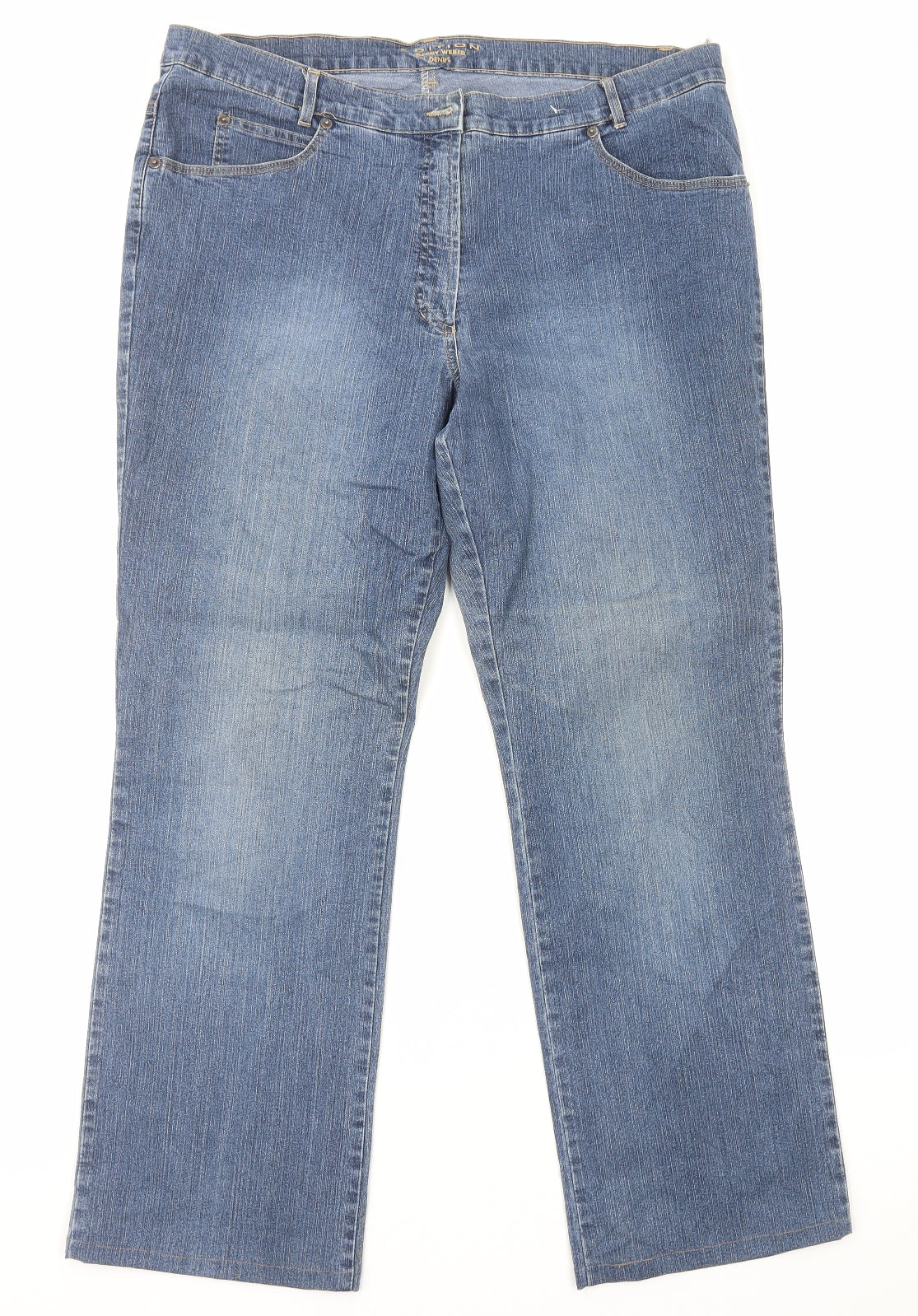 Editions Womens Blue Cotton Straight Jeans Size 18 L29 in Regular Zip