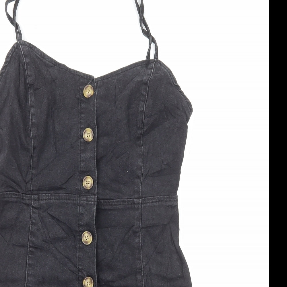 Primark Womens Grey Cotton Mini Size 12 Sweetheart Button