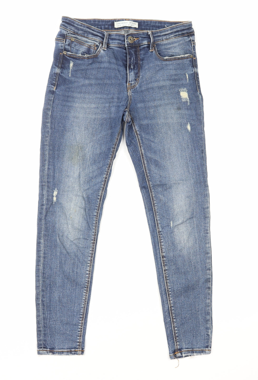 Stradivarius Womens Blue Cotton Straight Jeans Size 12 L27 in Regular Zip