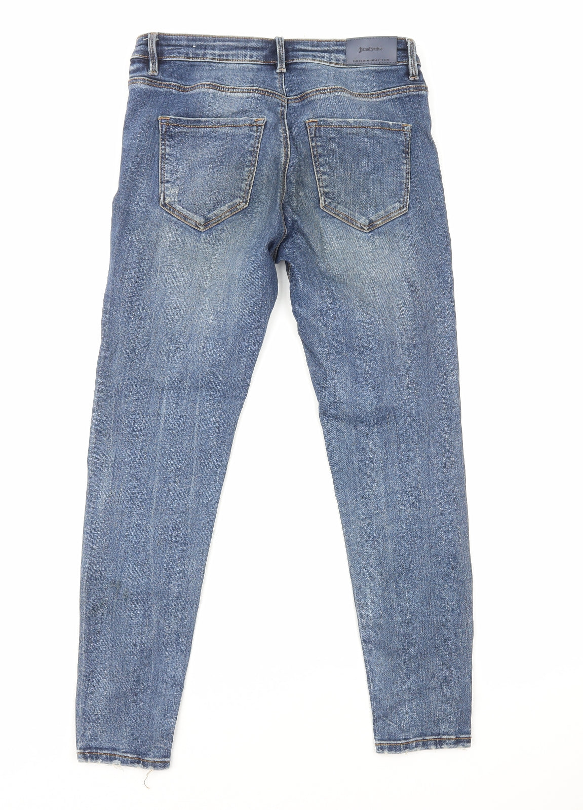 Stradivarius Womens Blue Cotton Straight Jeans Size 12 L27 in Regular Zip