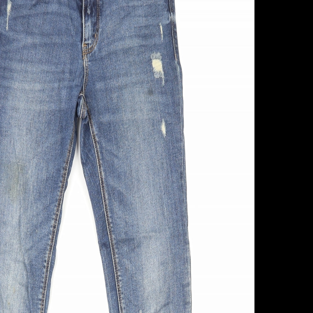 Stradivarius Womens Blue Cotton Straight Jeans Size 12 L27 in Regular Zip