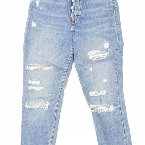 H&M Womens Blue Cotton Straight Jeans Size 10 L29 in Regular Button