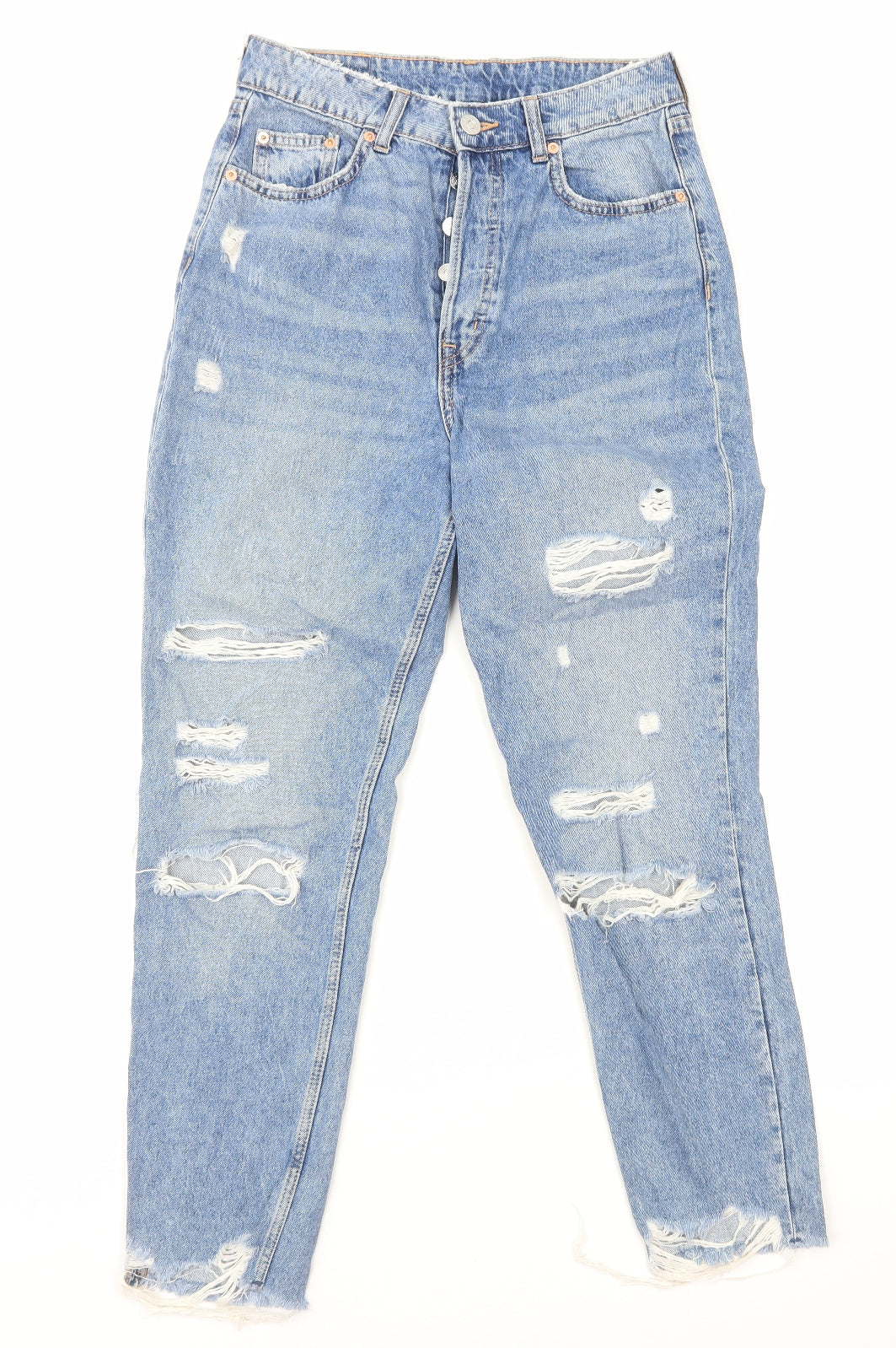 H&M Womens Blue Cotton Straight Jeans Size 10 L29 in Regular Button