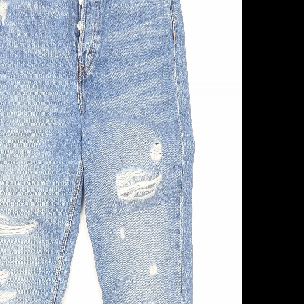 H&M Womens Blue Cotton Straight Jeans Size 10 L29 in Regular Button