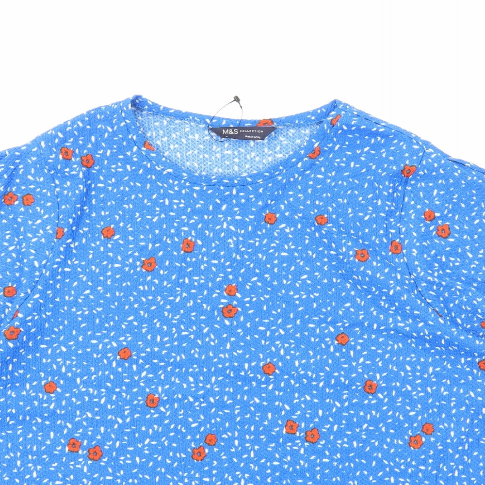 Marks and Spencer Womens Blue Geometric Viscose Basic Blouse Size 18 Round Neck