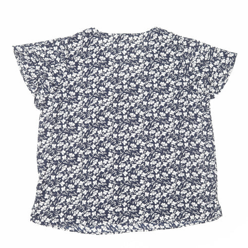 Marks and Spencer Womens Blue Floral Polyester Basic Blouse Size 18 V-Neck