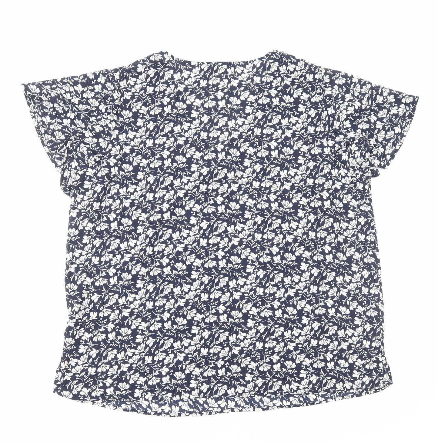 Marks and Spencer Womens Blue Floral Polyester Basic Blouse Size 18 V-Neck