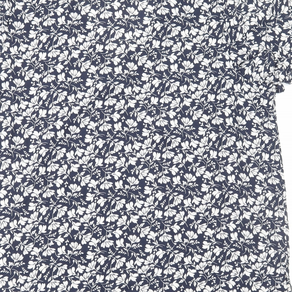 Marks and Spencer Womens Blue Floral Polyester Basic Blouse Size 18 V-Neck