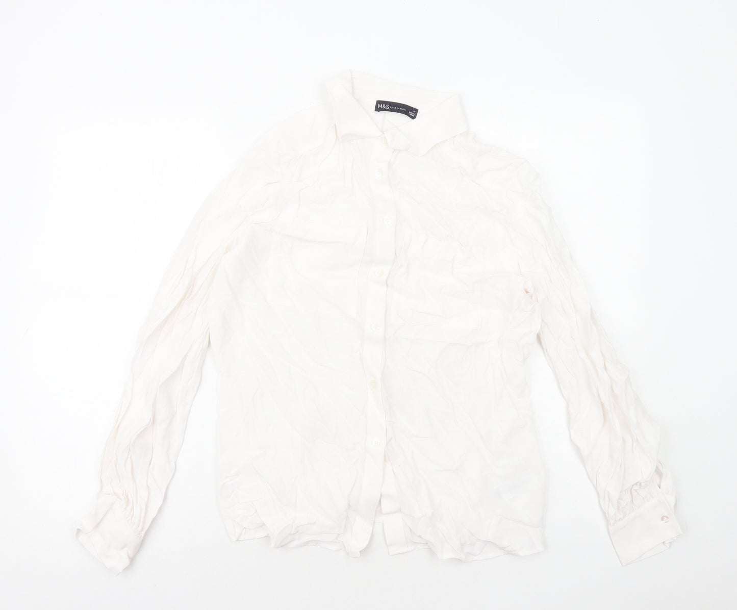 Marks and Spencer Womens White Viscose Basic Button-Up Size 10 Collared