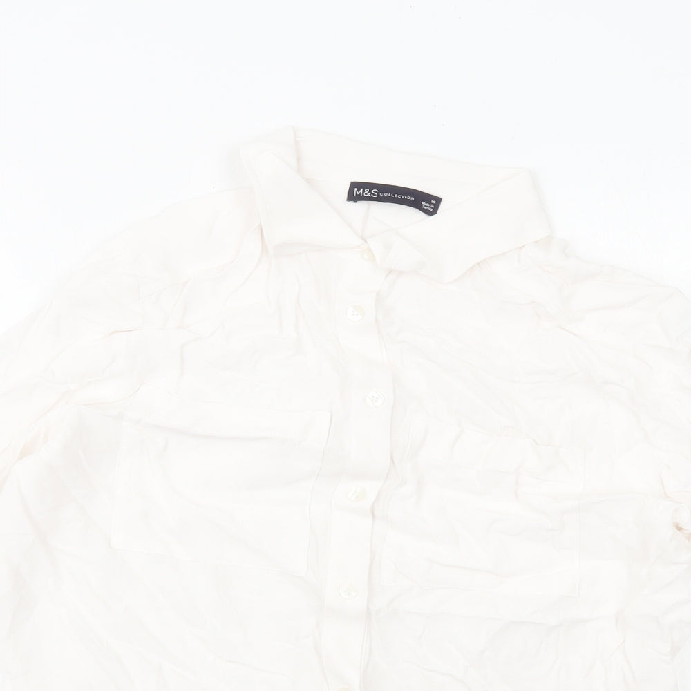 Marks and Spencer Womens White Viscose Basic Button-Up Size 10 Collared