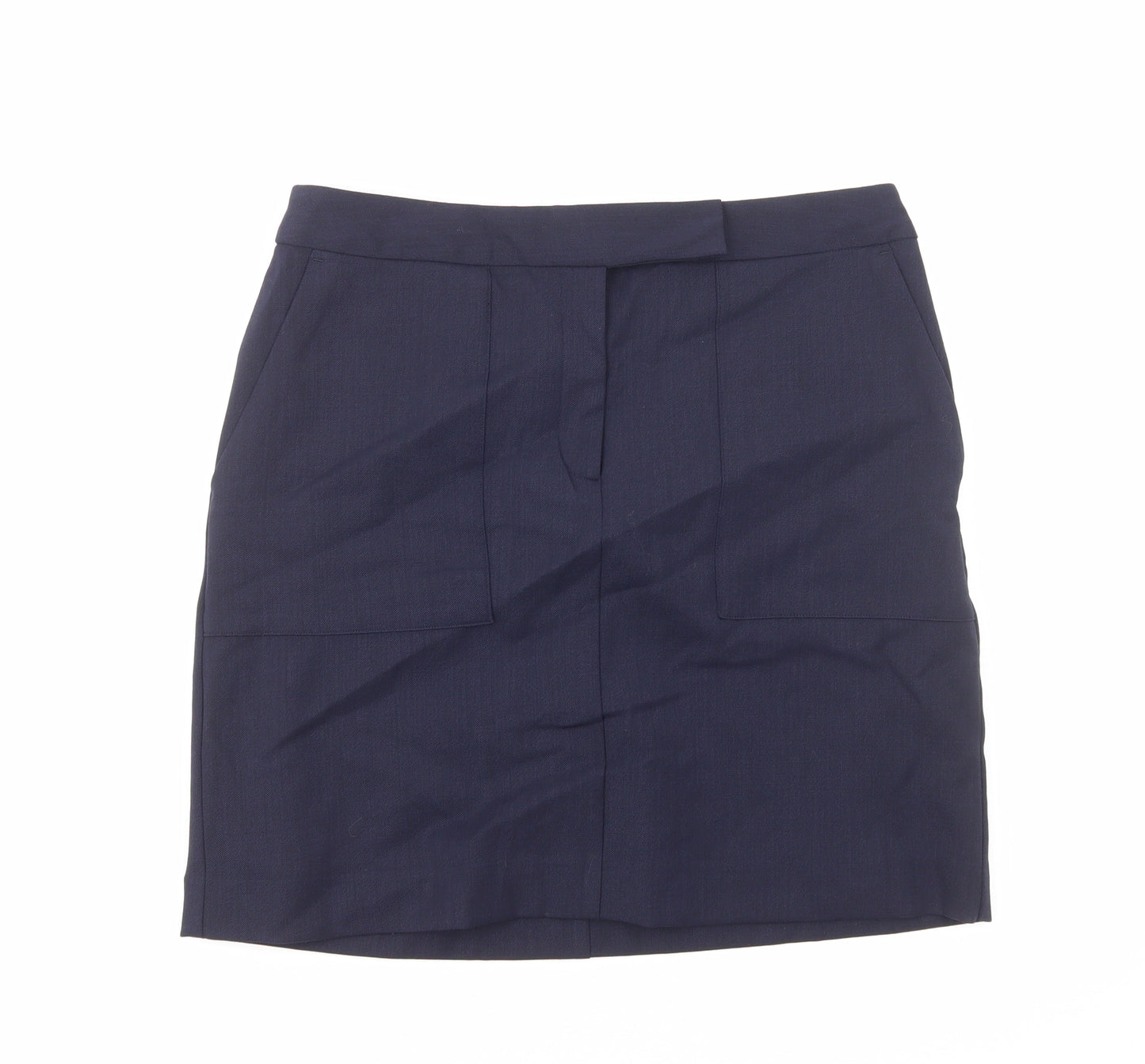 Marks and Spencer Womens Blue Wool A-Line Skirt Size 12 Zip