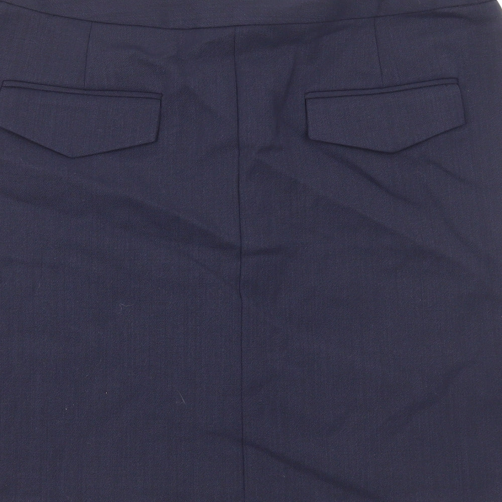 Marks and Spencer Womens Blue Wool A-Line Skirt Size 12 Zip