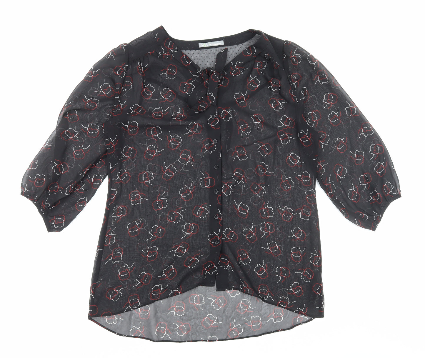 Marks and Spencer Womens Black Geometric Polyester Basic Blouse Size 16 V-Neck