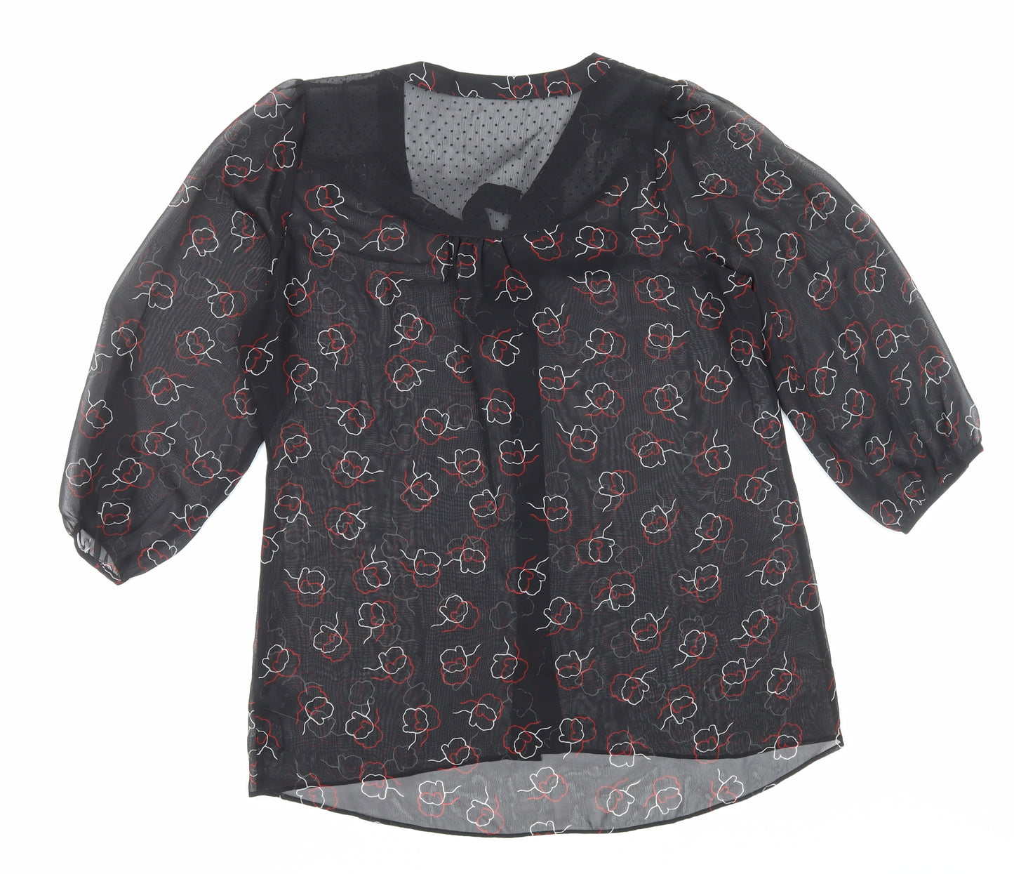 Marks and Spencer Womens Black Geometric Polyester Basic Blouse Size 16 V-Neck
