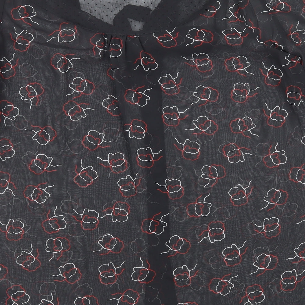 Marks and Spencer Womens Black Geometric Polyester Basic Blouse Size 16 V-Neck