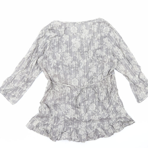 F&F Womens Grey Floral Cotton Basic Blouse Size 14 Scoop Neck