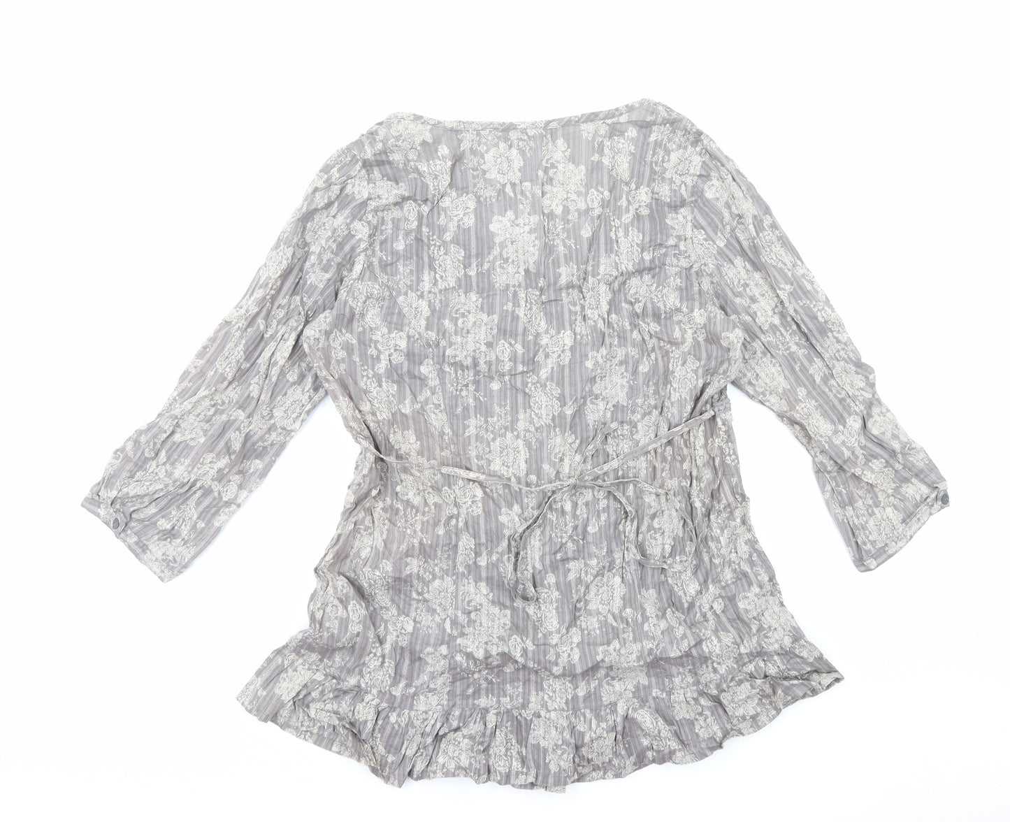 F&F Womens Grey Floral Cotton Basic Blouse Size 14 Scoop Neck