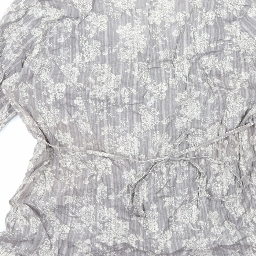 F&F Womens Grey Floral Cotton Basic Blouse Size 14 Scoop Neck