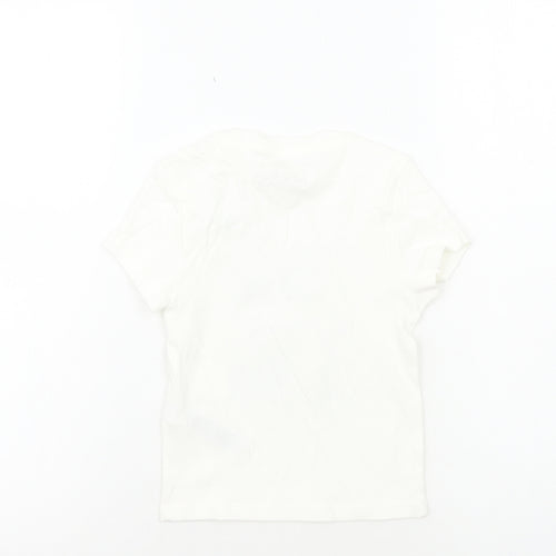 Marks and Spencer Girls White Cotton Basic T-Shirt Size 6-7 Years Round Neck Pullover - Summer Surf