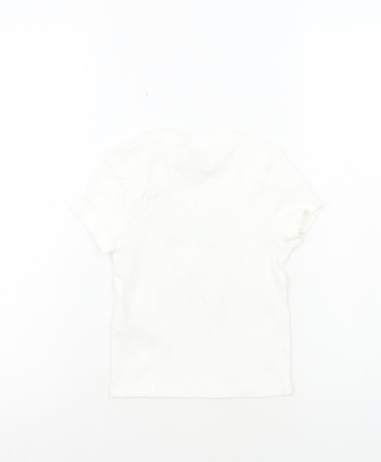 Marks and Spencer Girls White Cotton Basic T-Shirt Size 6-7 Years Round Neck Pullover - Summer Surf