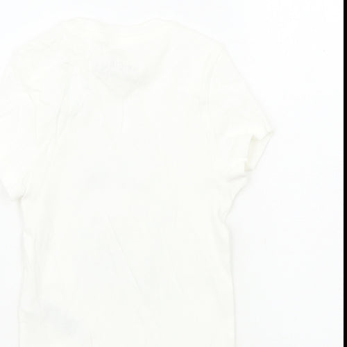 Marks and Spencer Girls White Cotton Basic T-Shirt Size 6-7 Years Round Neck Pullover - Summer Surf