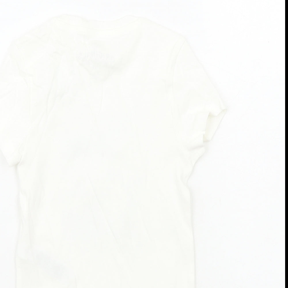 Marks and Spencer Girls White Cotton Basic T-Shirt Size 6-7 Years Round Neck Pullover - Summer Surf