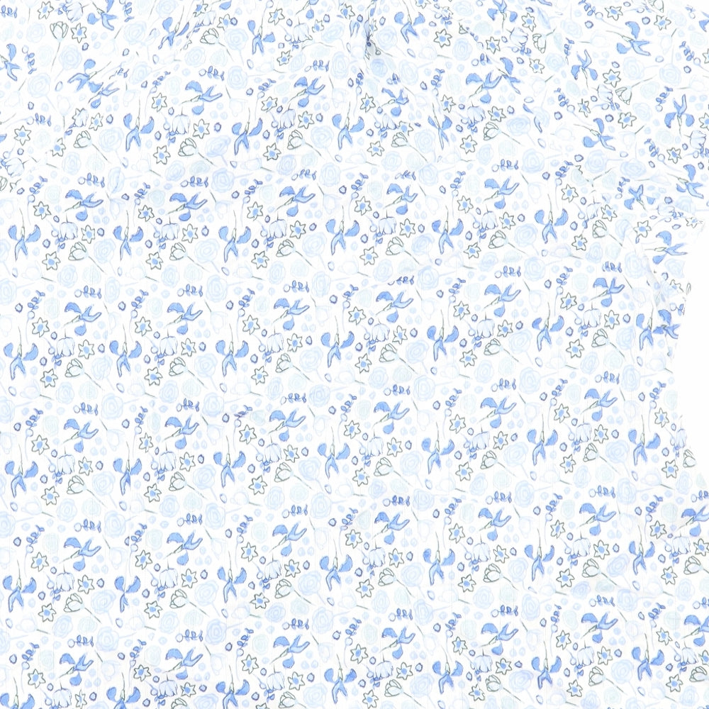 Marks and Spencer Womens Blue Floral Viscose Basic Blouse Size 18 Round Neck - Tie Neck