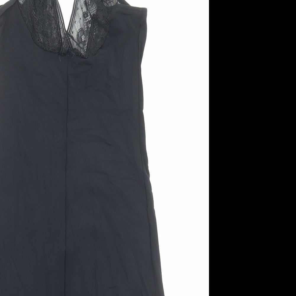 Marks and Spencer Womens Black Solid Polyamide Cami Dress Size 12 - Lace Detail
