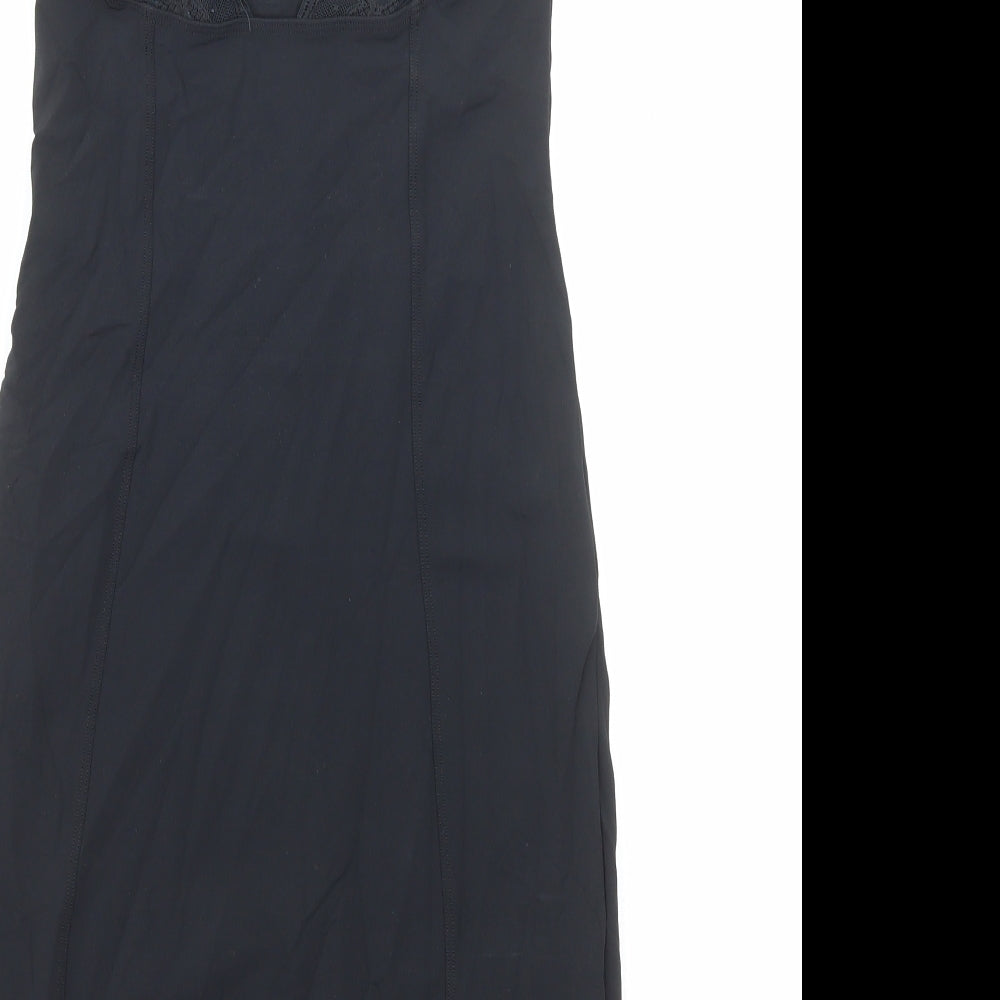 Marks and Spencer Womens Black Solid Polyamide Cami Dress Size 12 - Lace Detail