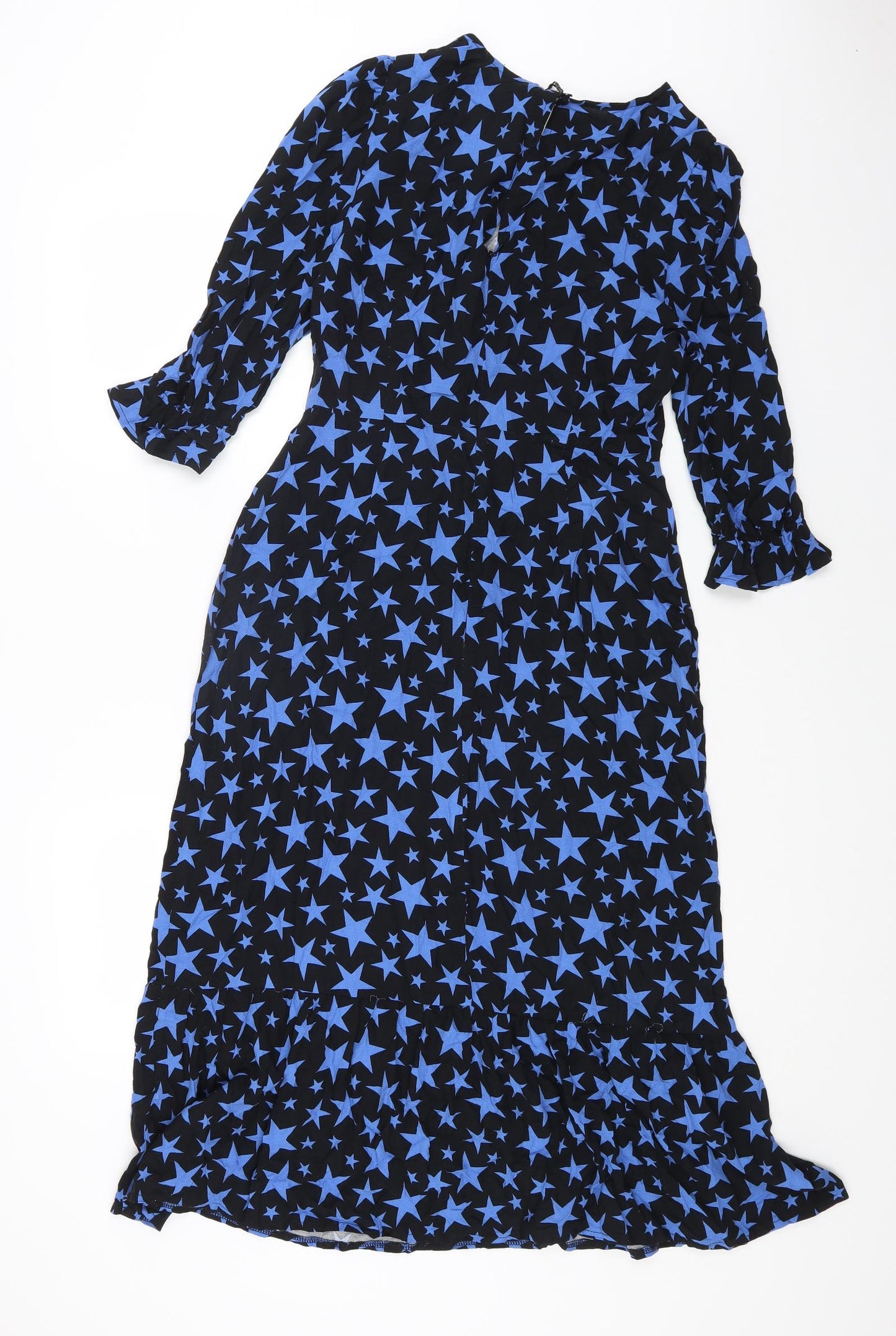 Nobody's Child Womens Black Floral Viscose A-Line Size 12 Round Neck Zip - Star Pattern