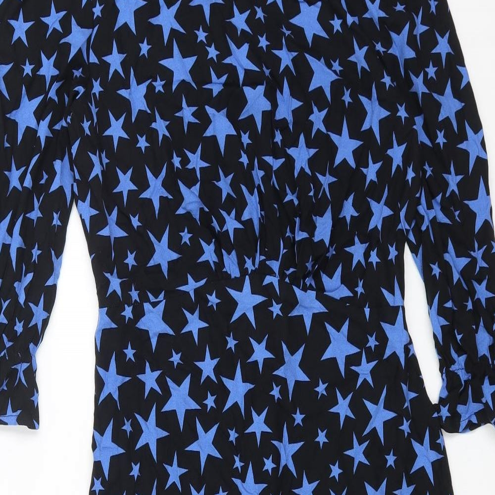 Nobody's Child Womens Black Floral Viscose A-Line Size 12 Round Neck Zip - Star Pattern