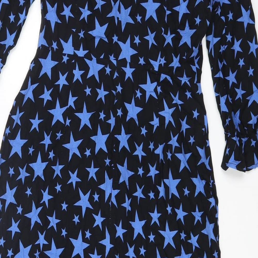 Nobody's Child Womens Black Floral Viscose A-Line Size 12 Round Neck Zip - Star Pattern