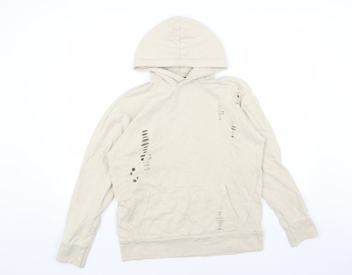 River Island Mens Beige Cotton Pullover Hoodie Size XS