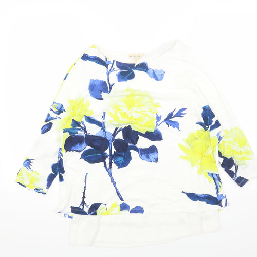 Phase Eight Womens White Floral Cotton Basic Blouse Size 12 Scoop Neck