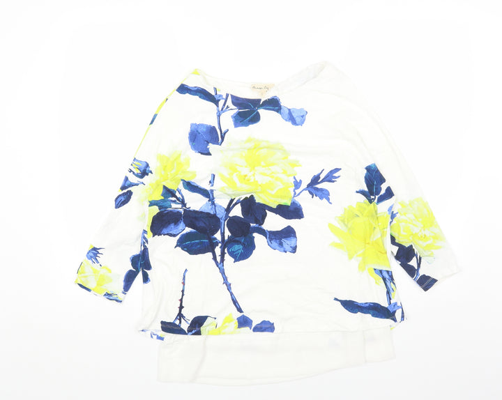 Phase Eight Womens White Floral Cotton Basic Blouse Size 12 Scoop Neck
